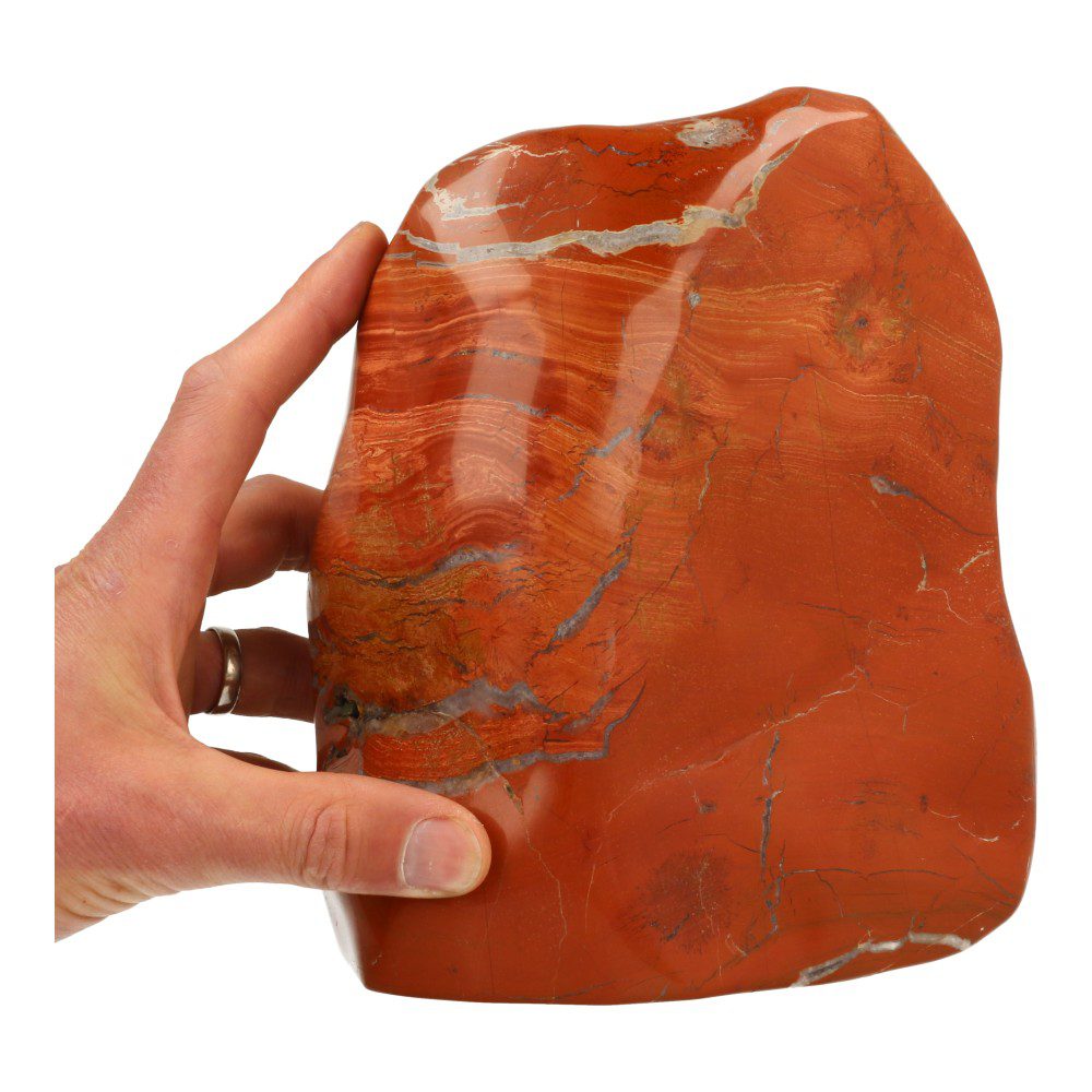 Unieke grote gepolijste rode jaspis vrije vorm van maar liefst 4,6kg en 21cm hoog - met hand
