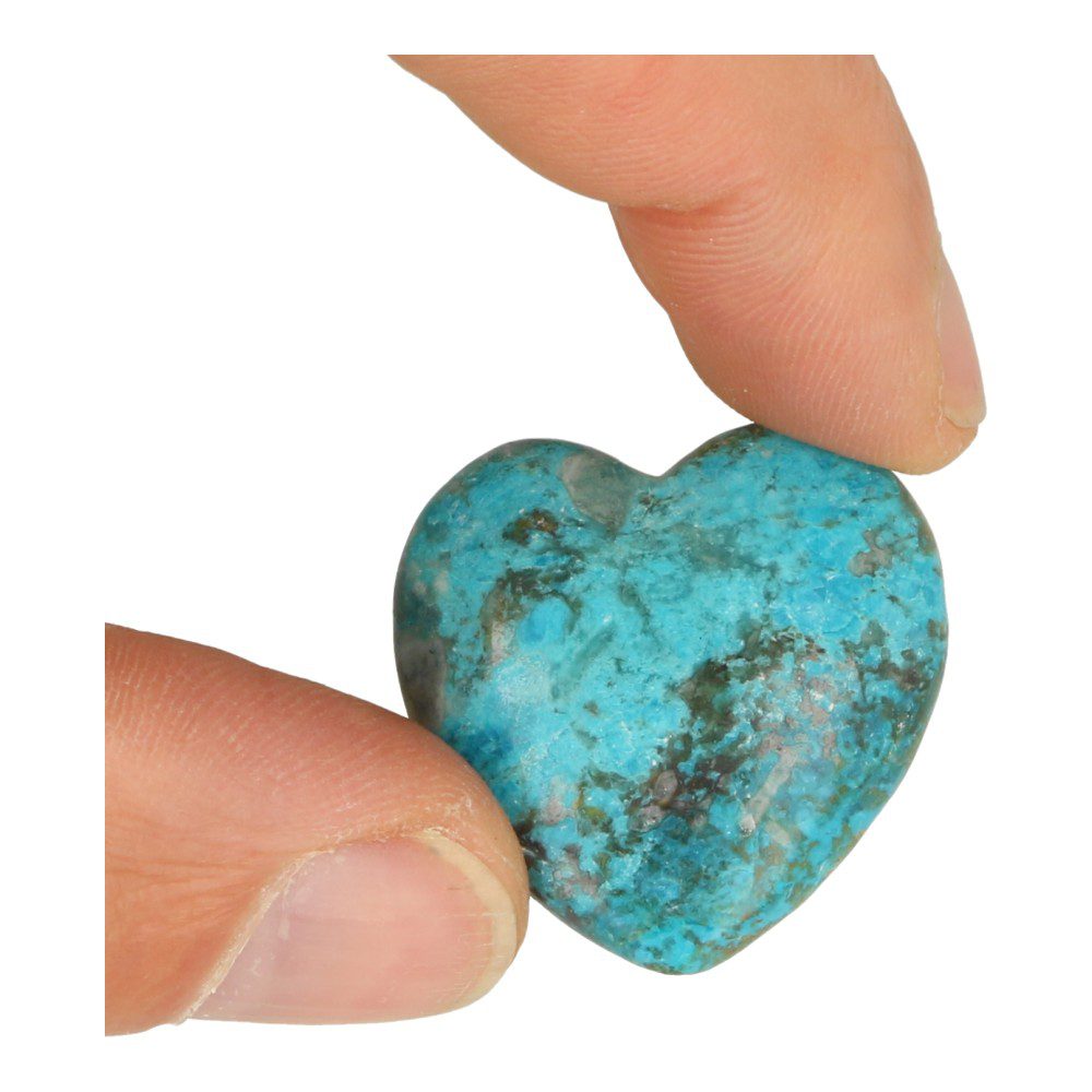 Fraai blauw chrysocolla hartje van 3cm breed - in hand