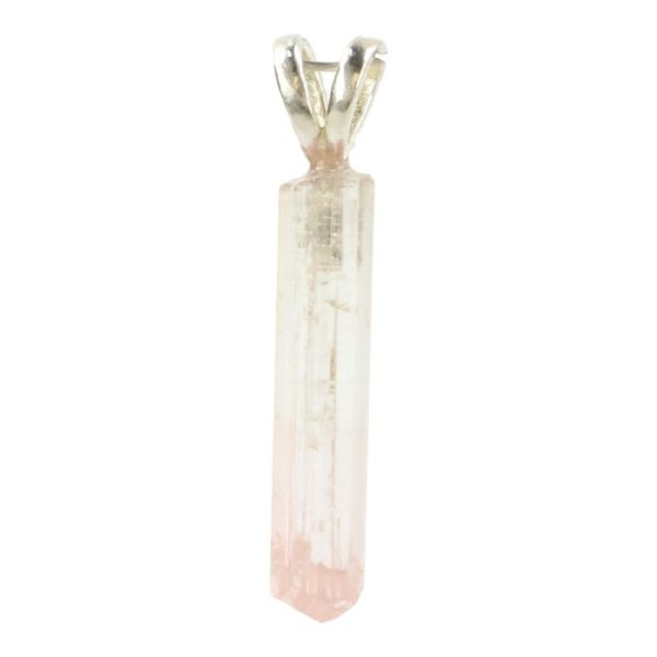 Fraaie heldere, roze en blauwe toermalijn kristal hanger met zilveren oogje, nr5