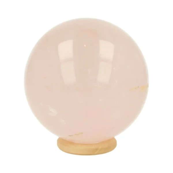 Mooie heldere rozenkwarts bol van 61mm met houten ring