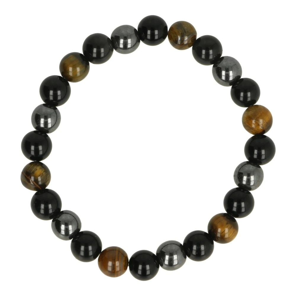 Tijgeroog met hematiet en obsidiaan armband 8mm