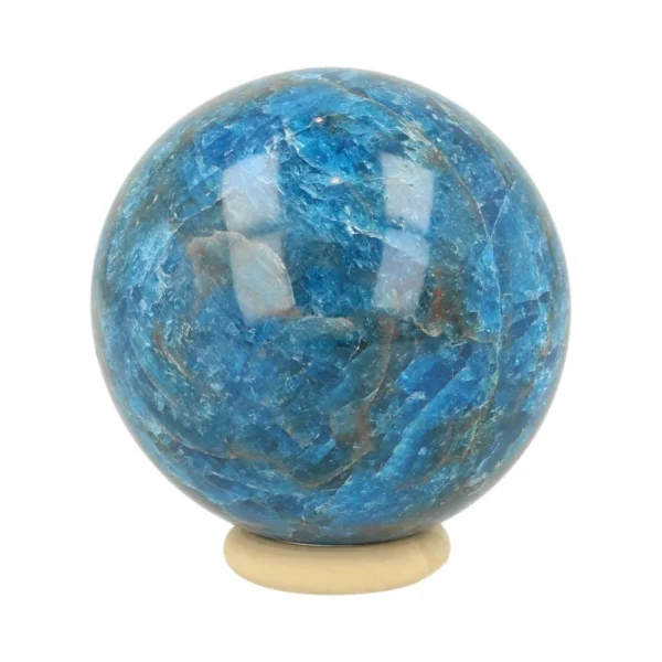 A-kwaliteit blauwe apatiet bol met diameter van 59mm op houten ring