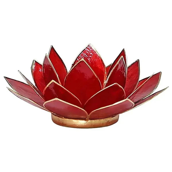 Fraaie lotus waxinelichthouder in rood met goudkleurige randen