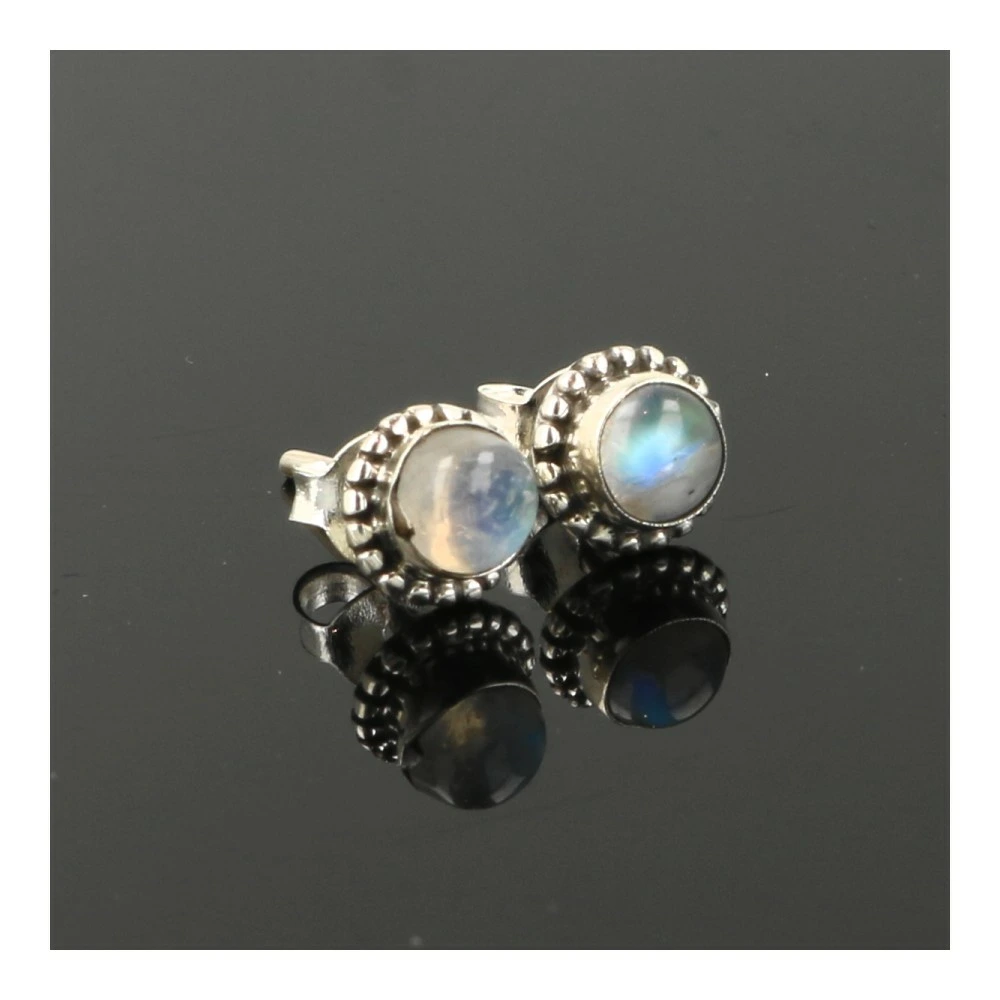 Regenboog maansteen oorbel in zilver 3mm 'nr3'