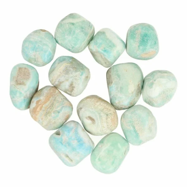 Mooie carribean blue calciet trommelsteen van 2-3cm lang