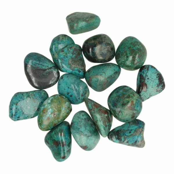 Fraaie chrysocolla trommelsteen van 2-3cm lang uit Peru