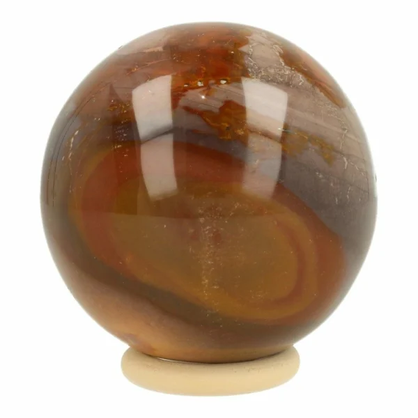 Mooie zachte poychroomjaspis bol van 77mm diameter op houten ring