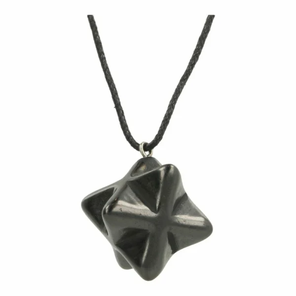 Fraaie shungiet merkaba hanger aan zwart koord