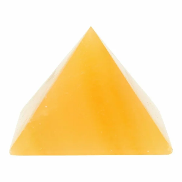 Fraaie heldere oranje calciet piramide van 8cm breed en 58mm hoog uit Mexico