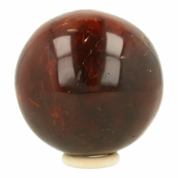 Mooie rode carneool bol met diameter van 72mm diameter op houten ring