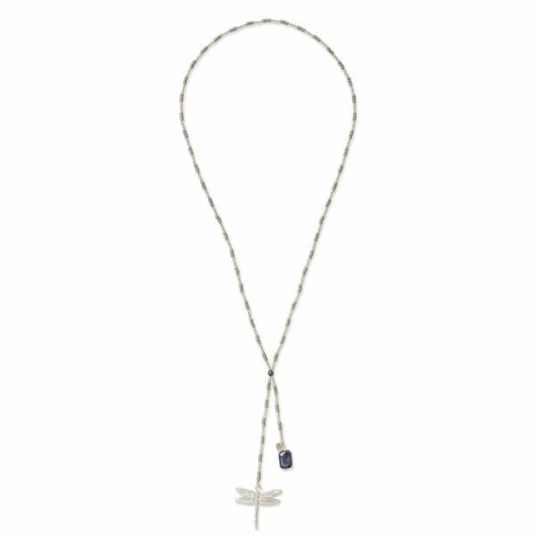 Fraaie ketting met zilveren libelle en lapis lazuli 'Entire' van A Beautiful Story