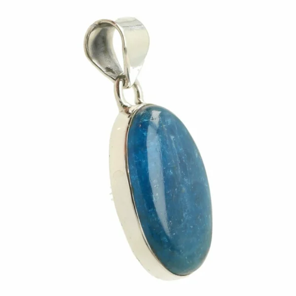 Fraaie blauwe apatiet hanger in zilver nr2 met ovalen blauwe apatiet van 26mm hoog