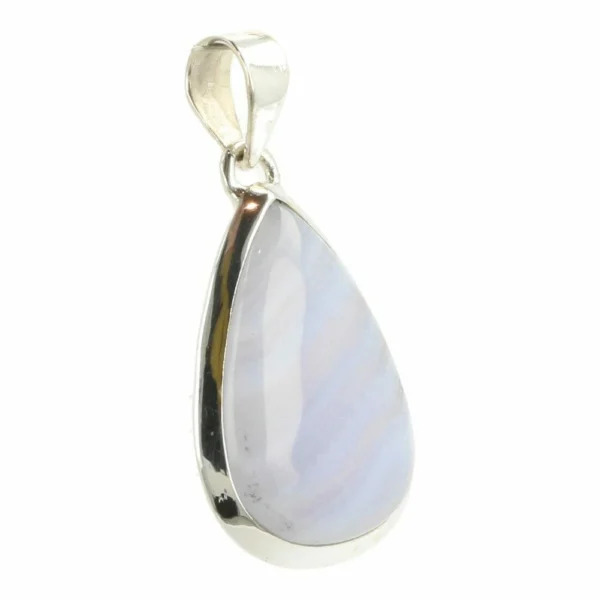 Fraaie blauwe chalcedoon hanger in zilver in druppelvorm 'nr6'