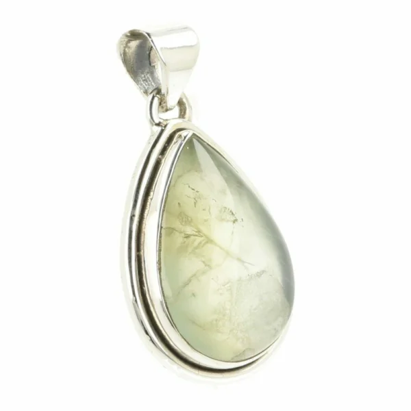 Fraaie druppelvormige groene prehniet hanger in zilver nr12