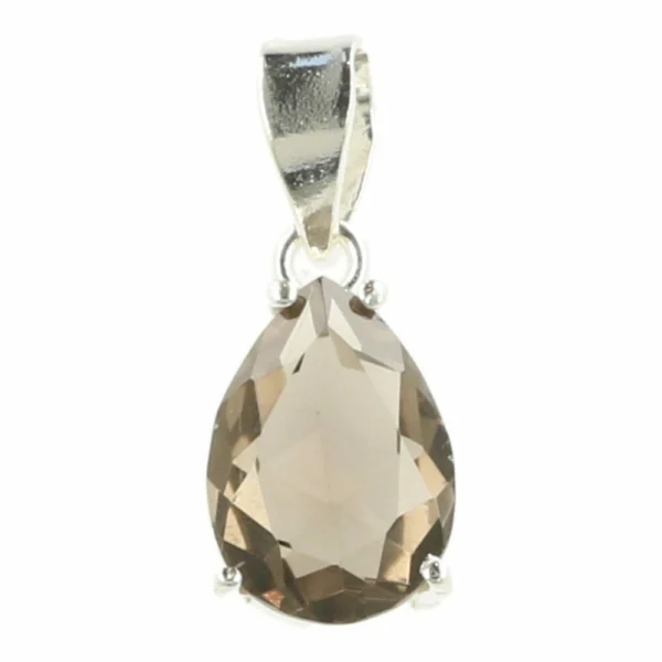Fraaie facetgeslepen rookkwarts hanger in zilver nr3