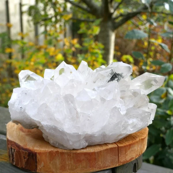 Zeer fraai bergkristal cluster groot van 19 bij 16cm met heldere kristallen en chloriet