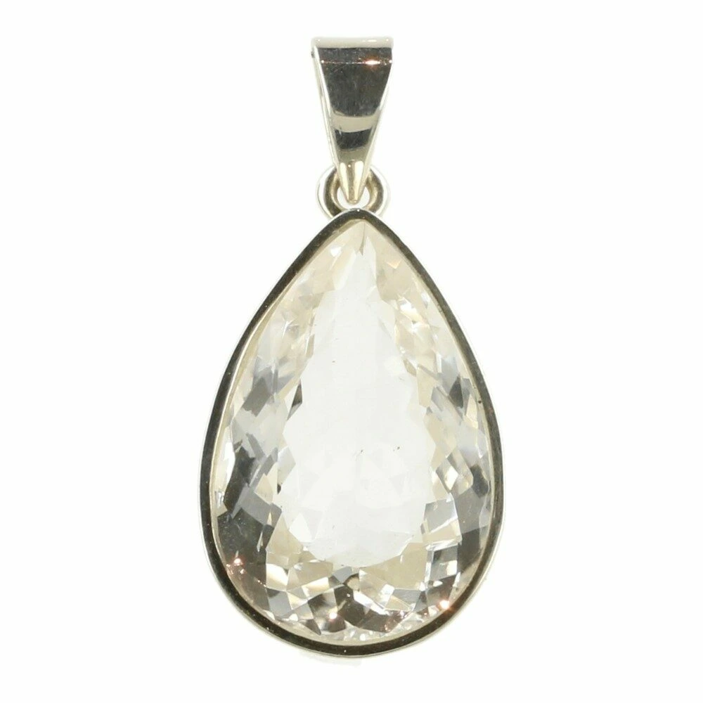 Fraaie bergkristal hanger in zilver nr2 met druppelvormige facetgeslepen bergkristal
