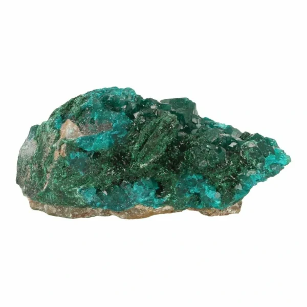 Fraai cluster ruwe dioptaas met malachiet 'nr3' uit Congo