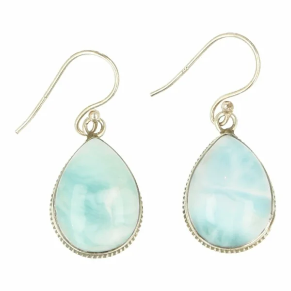 Fraaie druppelvormige larimar oorbel in zilver van 2cm hoog 'nr3'