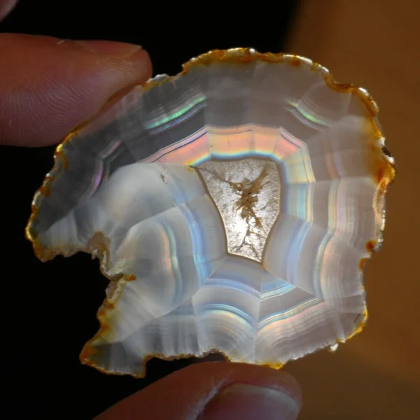 Prachtige iris agaat schijf nr3 uit Indonesië en vol regenboogjes