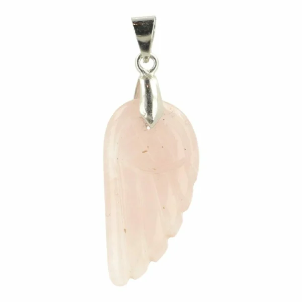 Fraaie rozenkwarts engelvleugel hanger met oogje en 3cm hoog