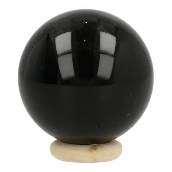Fraaie goudglans obsidiaan bol met diameter van 45mm op houten ring