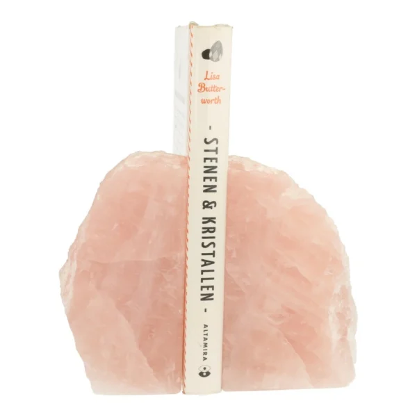 Fijne rozenkwarts boekensteun van 14cm hoog