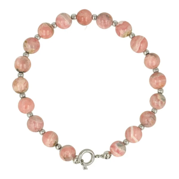 A-kwaliteit rhodochosiet armband met kralen van 8mm op staaldraad en met sluiting