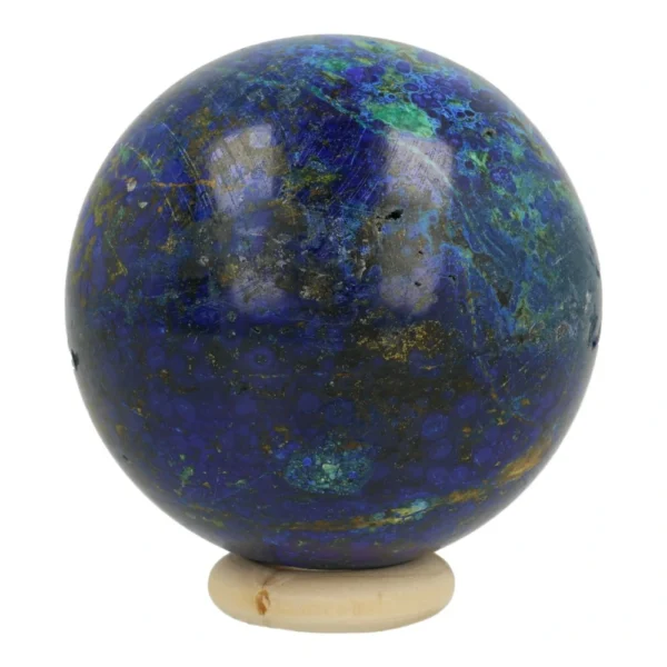 Topkwaliteit azuriet met malachiet bol met diameter van 52mm op houten ring