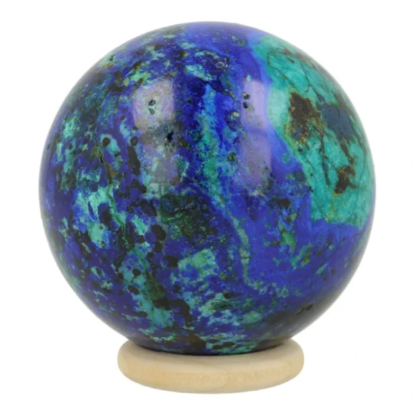 Prachtige felgekleurde azuriet met malachiet bol met diameter van 59mm op houten ring