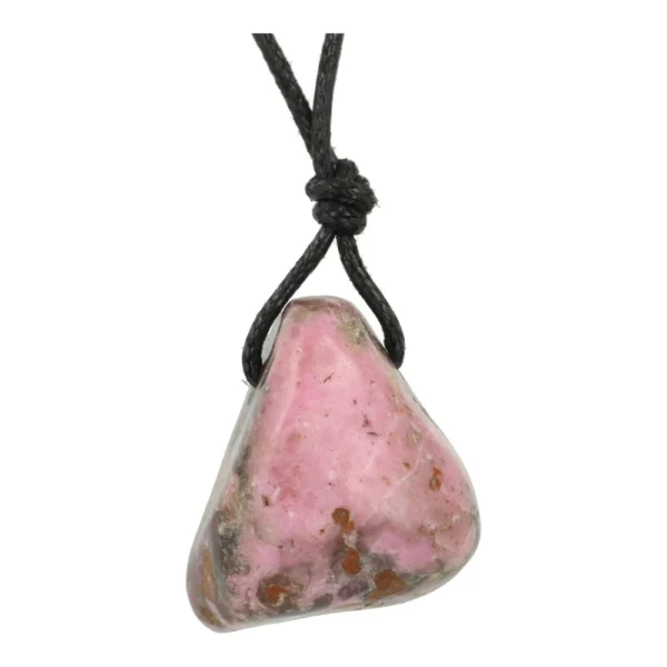 Fraaie roze cobalto calciet hanger doorboord aan zwart waxkoord en 3-3,5cm hoog