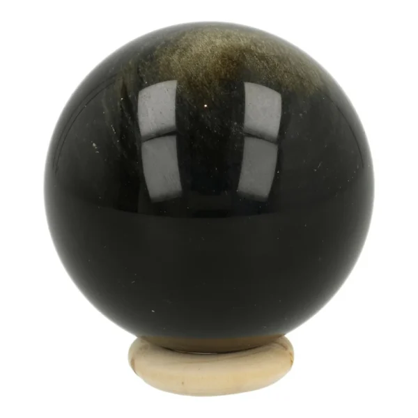 Fraaie goudglans obsidiaan bol met diameter van 48mm op houten ring