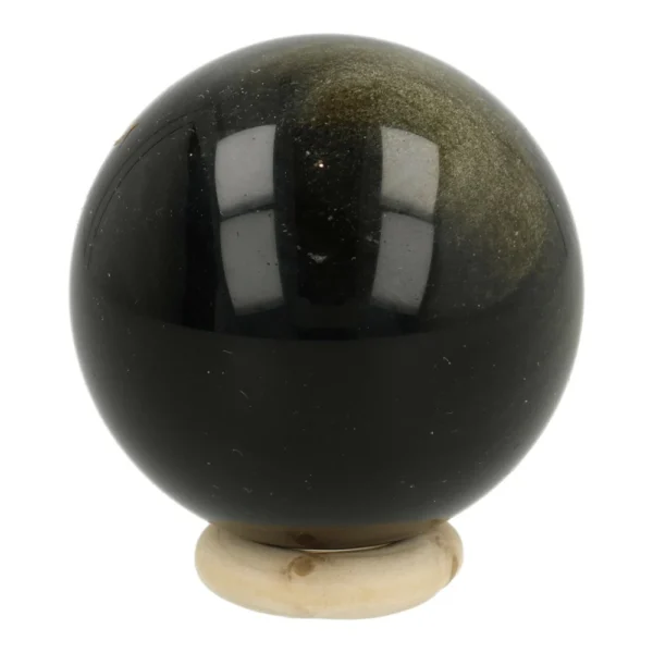 Leuke goudglans obsidiaan bol met diameter van 46mm op houten ring