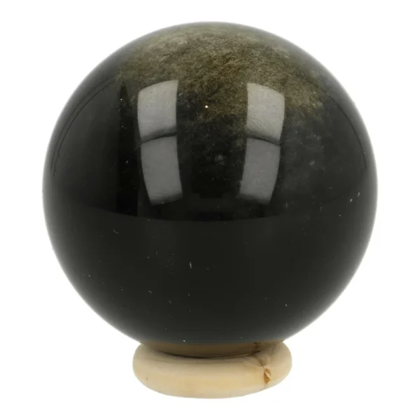 Fijne goudglans obsidiaan bol met diameter van 55mm op houten ring