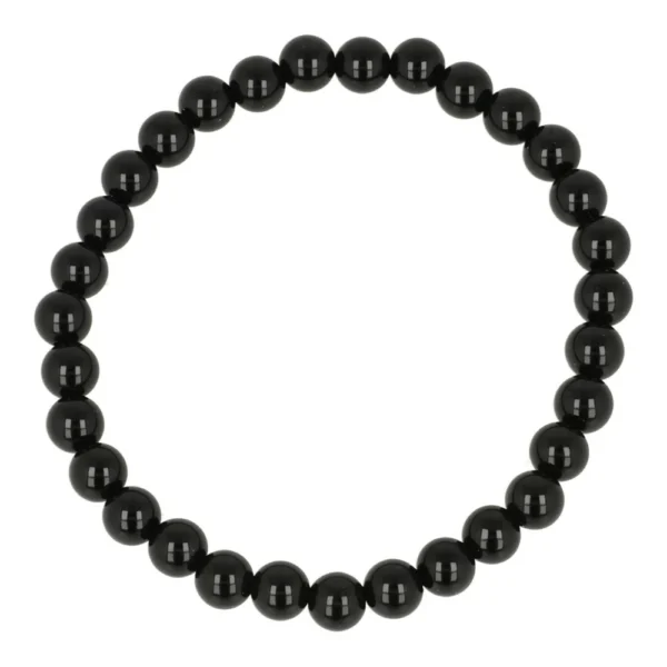 Fraaie zwarte onyx armband met kralen van 6mm op rekbaar koord