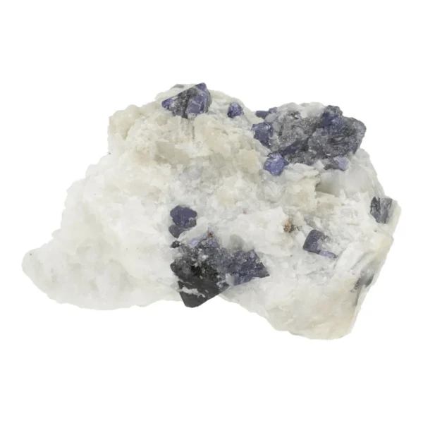 Uniek cluster met blauwe spinel kristallen op kwarts uit Pakistan