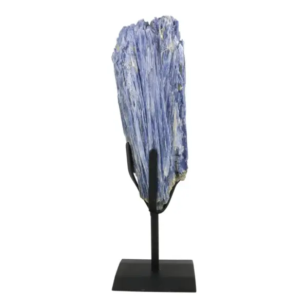 Mooie kwaliteit blauwe kyaniet op zwart metalen standaard van 33cm hoog (nr.2)