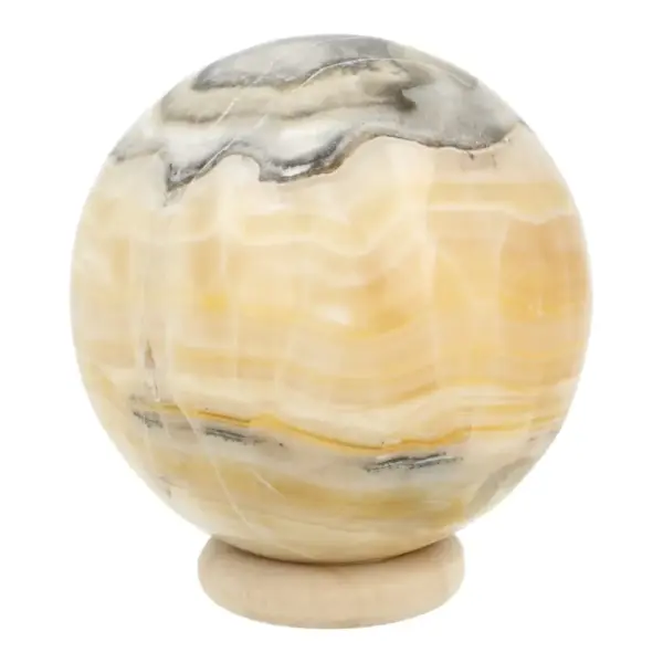 Leuke calciet met aragoniet bol met diameter van 48mm op houten ring