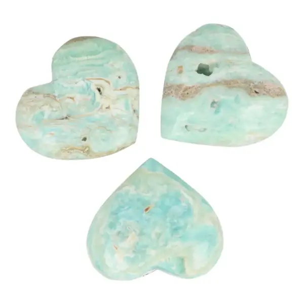 Fraaie carribean blue calciet harten van ongeveer 6cm breed