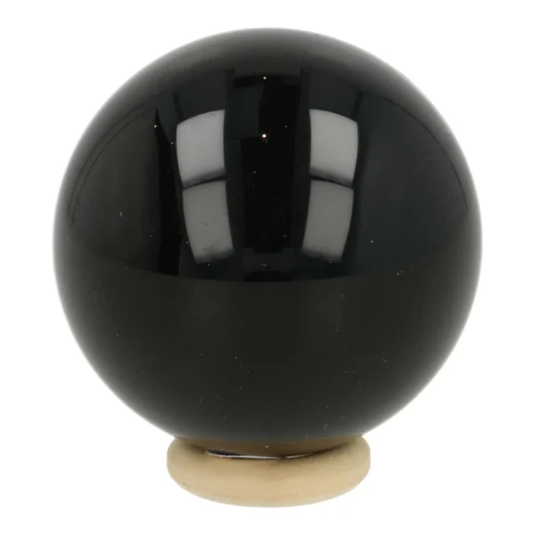 Fraaie regenboog obsidiaan bol met diameter van ongeveer 4cm op houten ring