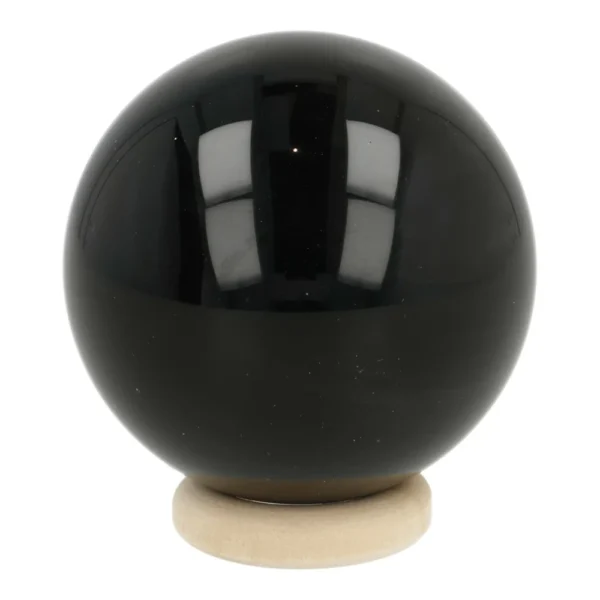 Regenboog obsidiaan bol met diameter van 44mm op houten ring