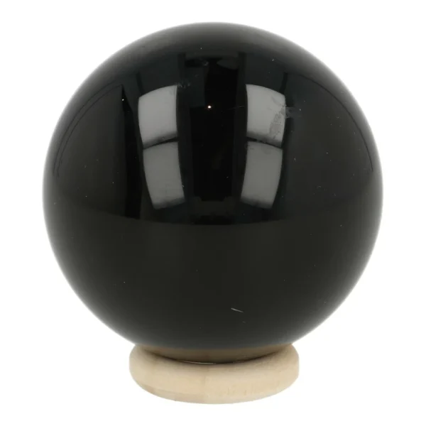 Regenboog obsidiaan bol met diameter van 48mm op houten ring