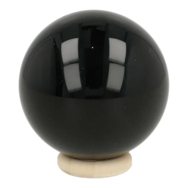 Regenboog obsidiaan bol met diameter van 49mm op houten ring