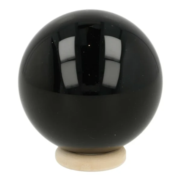 Regenboog obsidiaan bol met diameter van 50mm op houten ring
