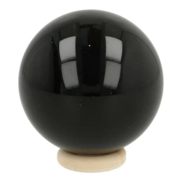 Regenboog obsidiaan bol met diameter van 51mm op houten ring