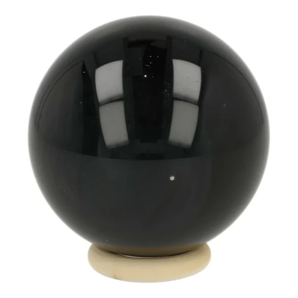 Regenboog obsidiaan bol met houten ring en diameter van 56mm (nr.1)