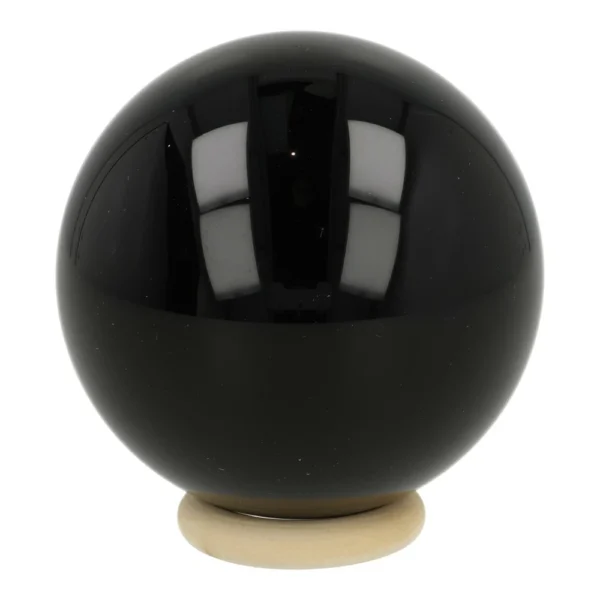 Donkere regenboog obsidiaan bol met diameter van 57mm (nr.2) op houten ring