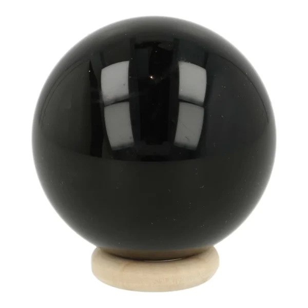 Regenboog obsidiaan bol met diameter van 47mm (nr.1) op houten ring