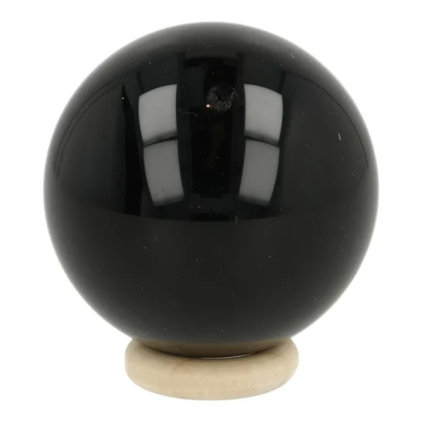 Regenboog obsidiaan bol met diameter van 47mm (nr.2) op houten ring