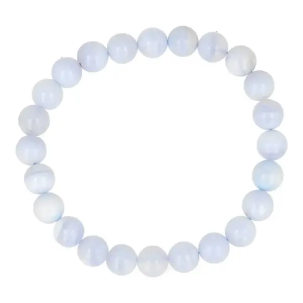 Mooie kwaliteit blauwe chalcedoon armband met kralen van 8mm op rekbaar koord